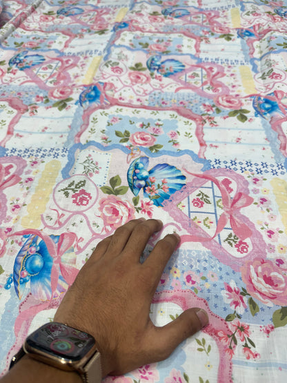 Buy Cotton Slub Shell Pink Dominant Printed Fabric