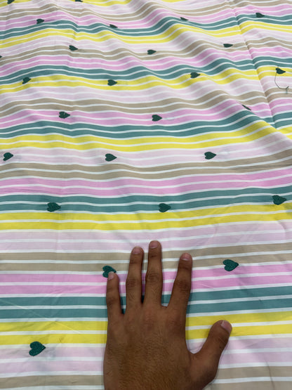 Buy Cotton Poplin Pastel Stripe Green Heart Embroidery Fabric