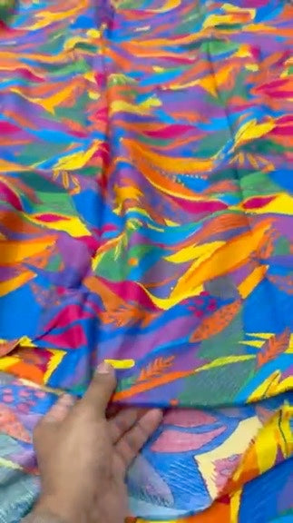 Buy Cotton Poplin Neon Boho Leaves Printed Fabric