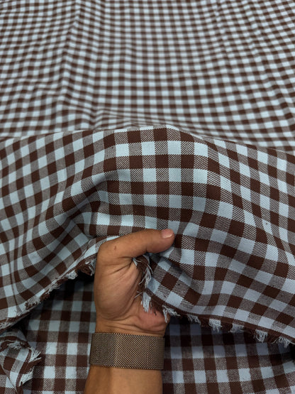 Buy Cotton Twill Chocolate Brown Sky Blue Gingham Check Fabric