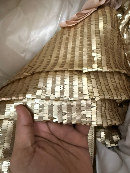 Buy Sequins Golden Pleates Fabric