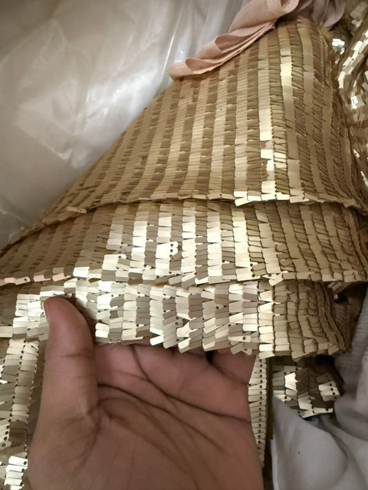 Buy Sequins Golden Pleates Fabric