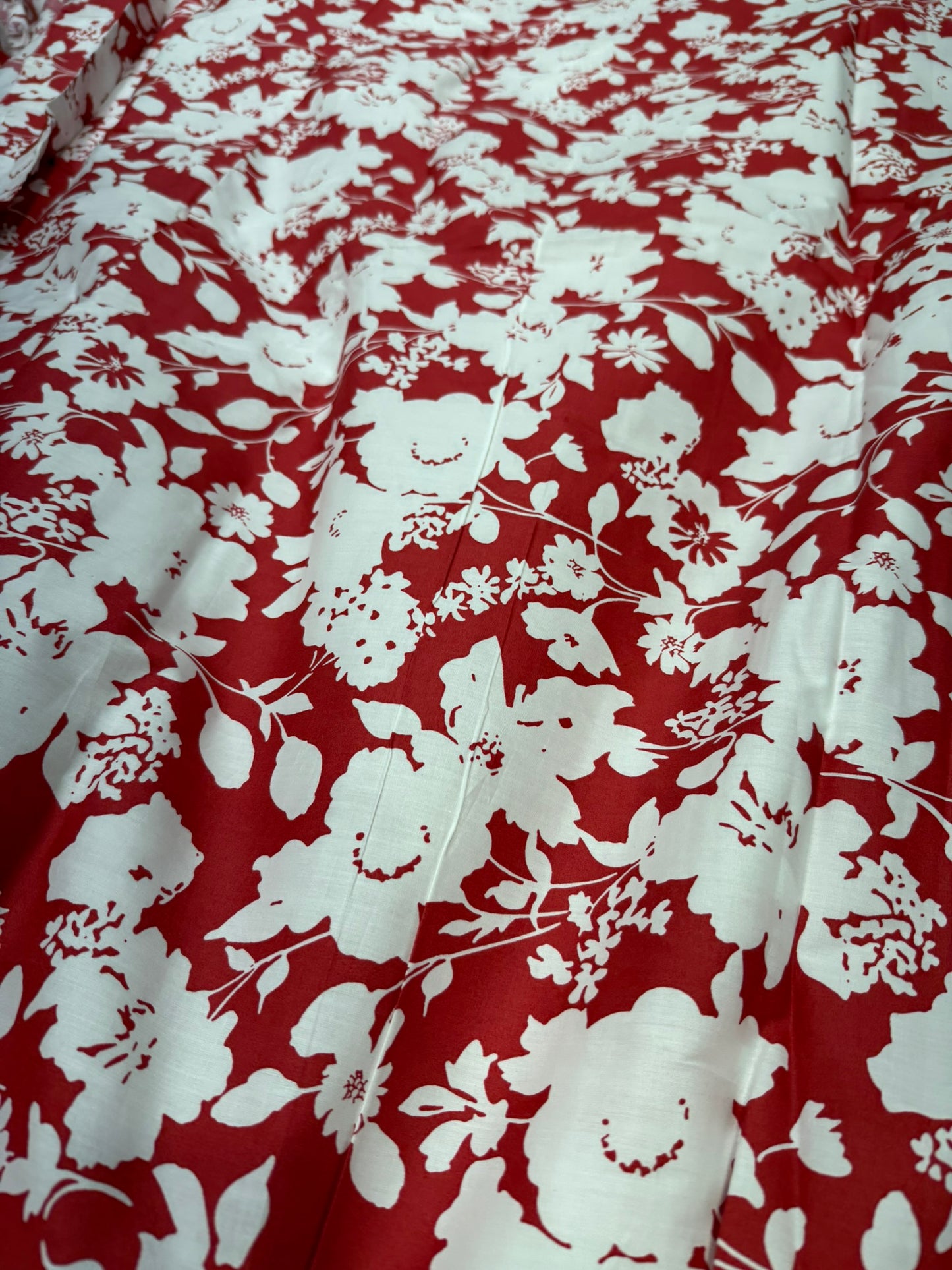 Buy Cotton Poplin Pinkish Red Base White Floral Printed FABRIC