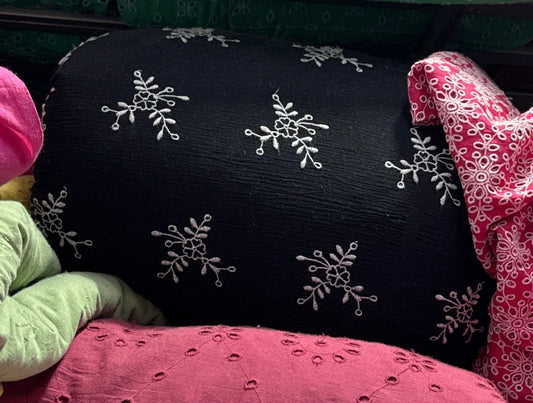 Buy Cotton Crinkled Crepe Solid Black White Embroidery Fabric