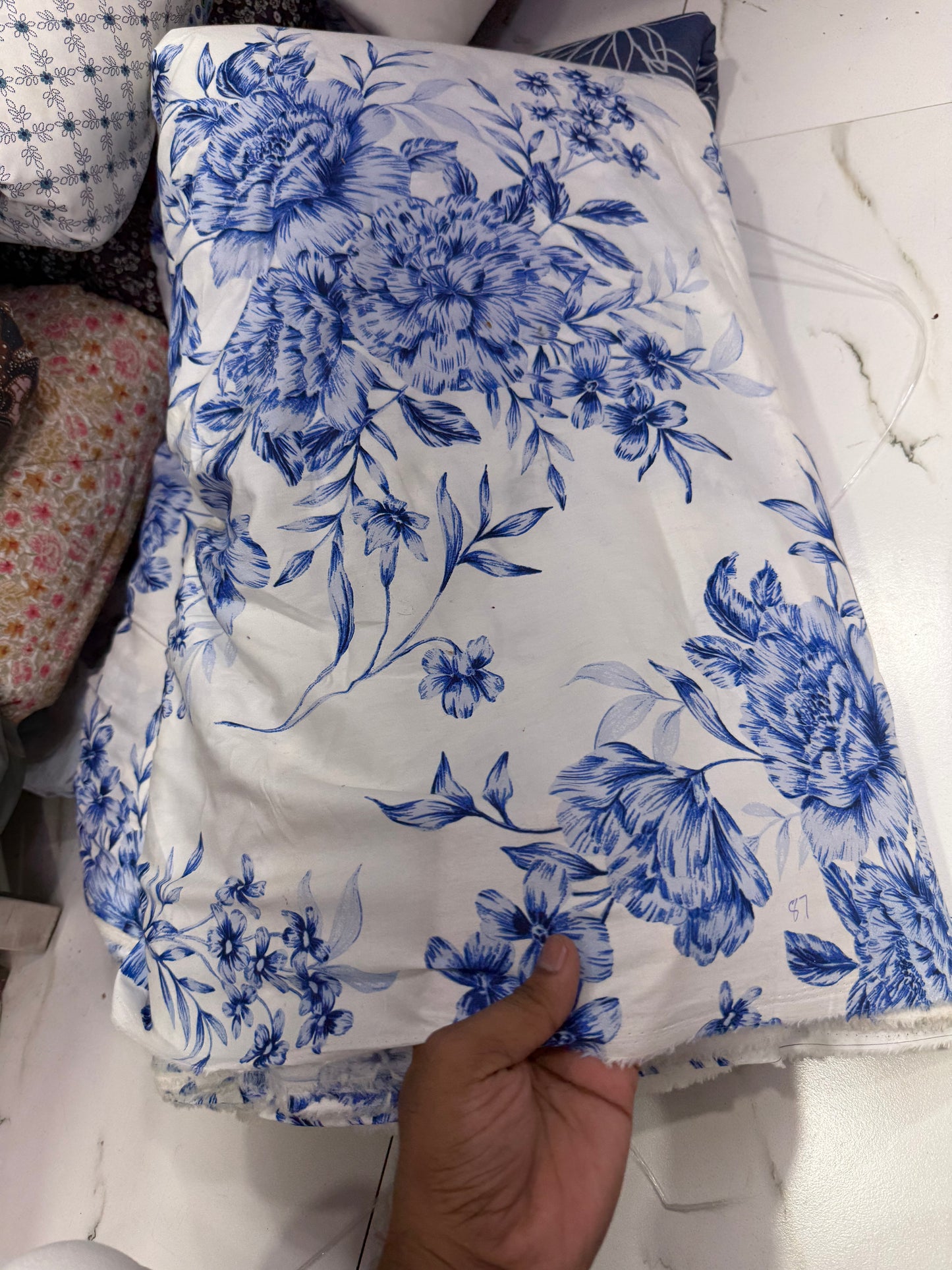 Buy Cotton Poplin Bold Indigo Flower Printed Fabric