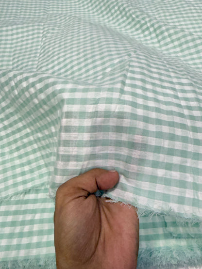 Buy Premium Buy Seersucker Green White Beautiful Checks Fabric