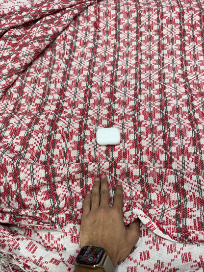 Buy Cotton Jacquard Red White Geometric Fabric