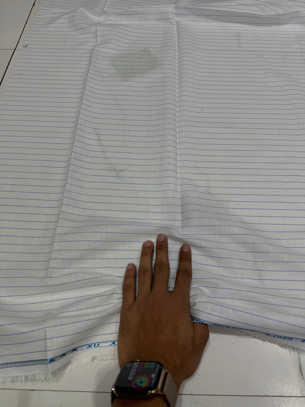 Buy 80 Lea Premium Linen White Blue Stripe Fabric