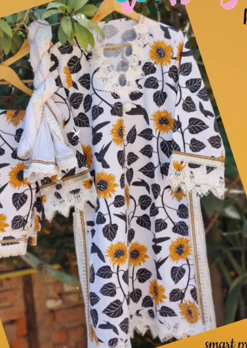 Buy Premium Collection HL Poplin Bold Sunflower Printed Fabric - MAF 