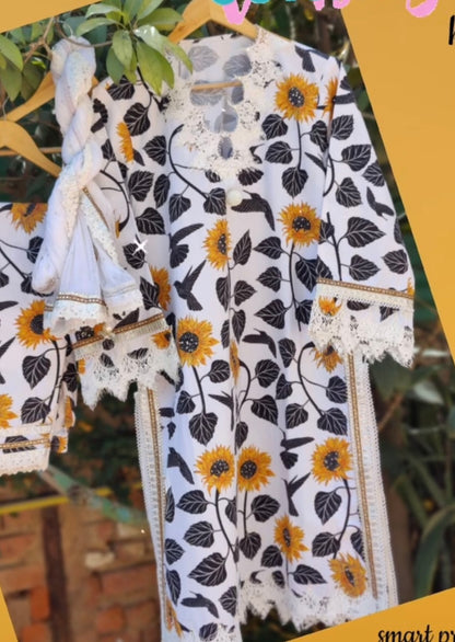 Buy Premium Collection HL Poplin Bold Sunflower Printed Fabric - MAF 