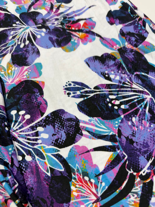 Buy Knitted Stretchable Fusion Purple Floral Printed Fabric