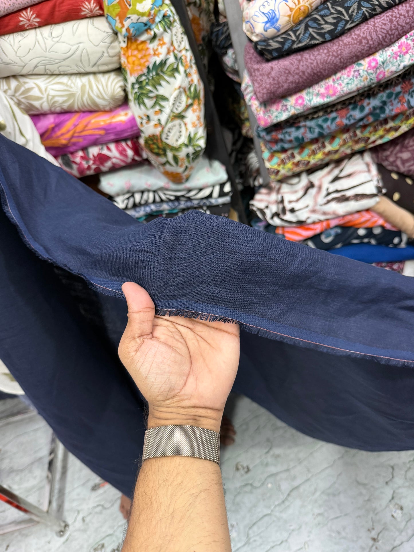 Buy Lab Certified Pure Linen Solid Navy Blue Premium Fabric