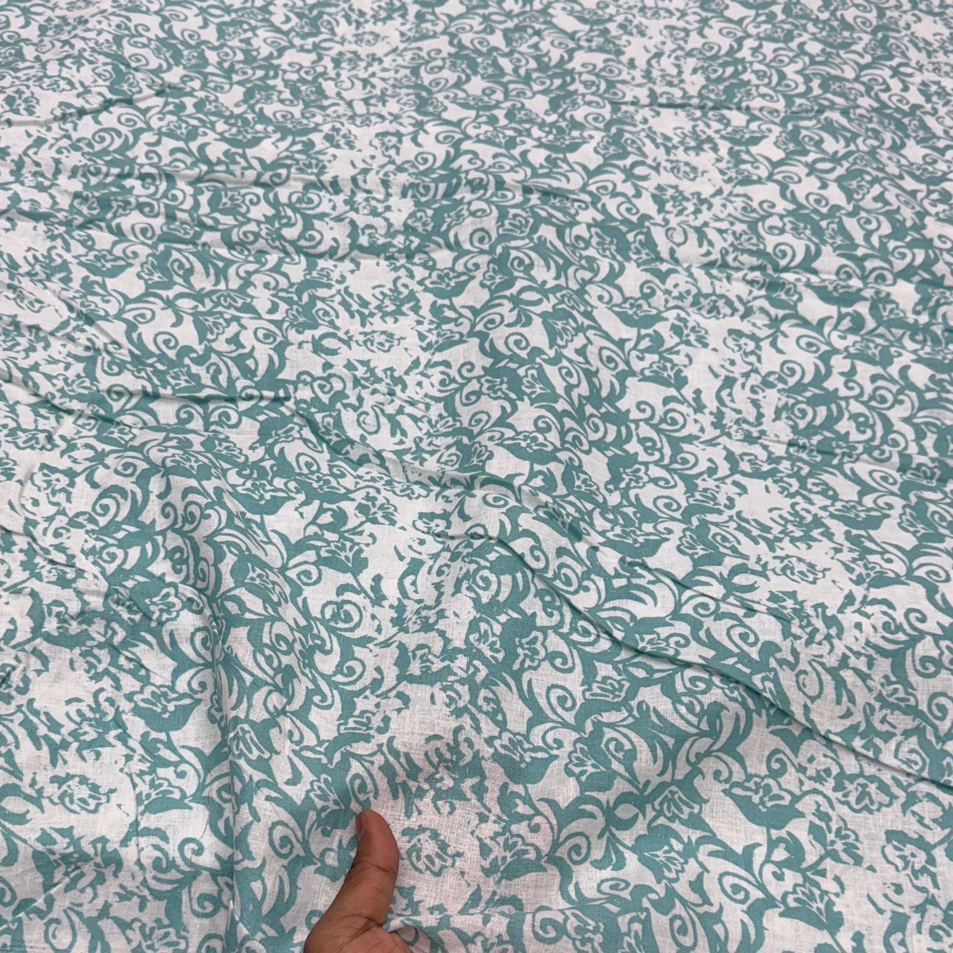 Buy 100% Pure Linen Mint Green Floral Printed - MAF 
