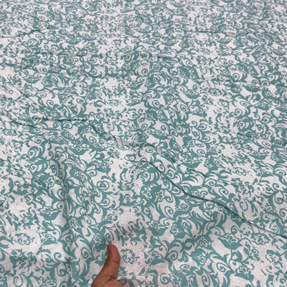 Buy 100% Pure Linen Mint Green Floral Printed - MAF 