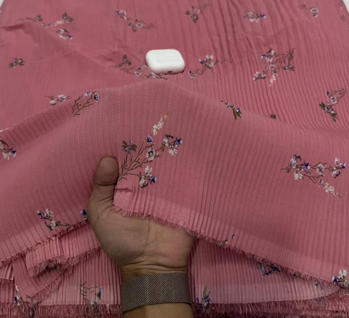 Buy Premium Viscose Georgette Crinkle Dusty Pink Floral Branch Print Fabric