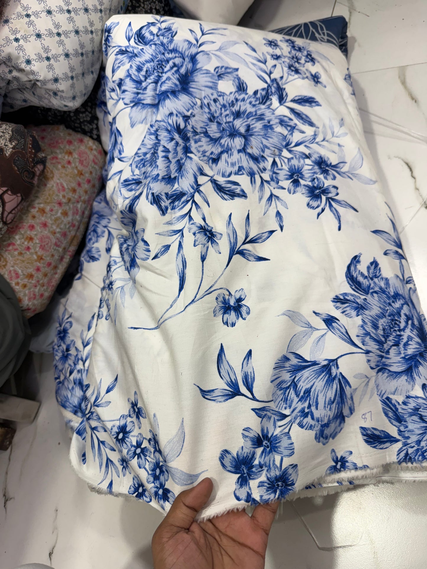 Buy Cotton Poplin Bold Indigo Flower Printed Fabric