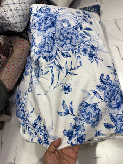 Buy Cotton Poplin Bold Indigo Flower Printed Fabric