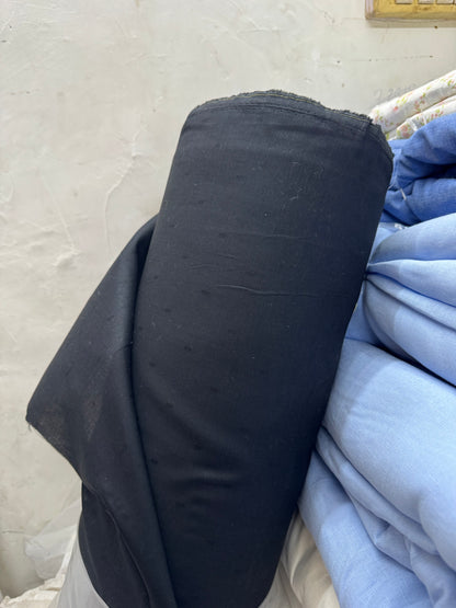 Buy Pure Linen Premium Collection Solid Black Dobby Work Fabric
