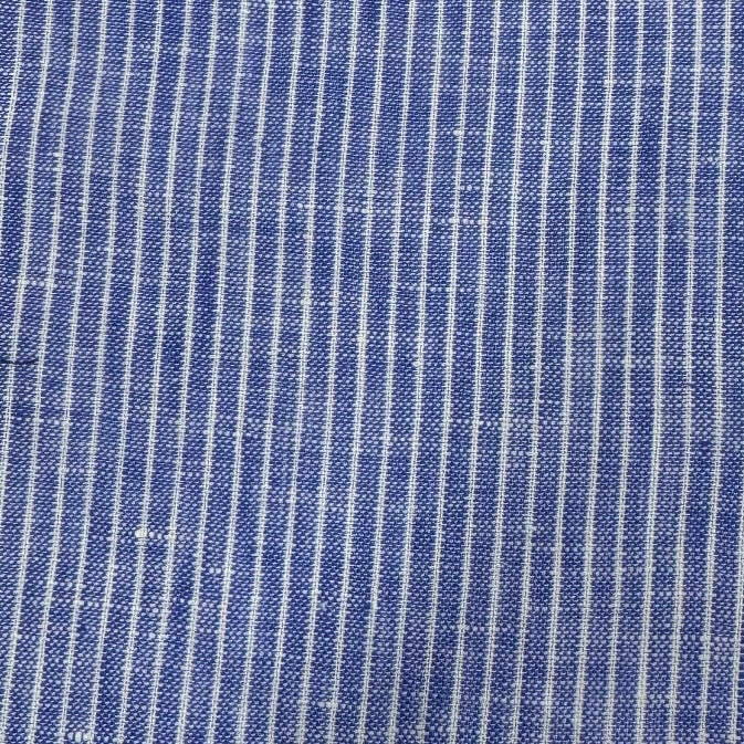 Buy Imported 100% Linen White Thin Stripe Ranch Blue Base