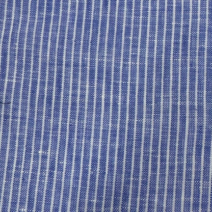 Buy Imported 100% Linen White Thin Stripe Ranch Blue Base