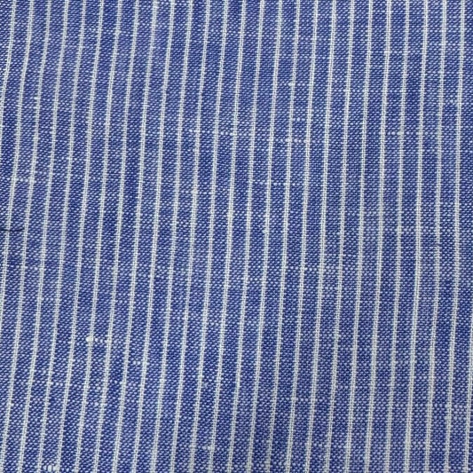 Buy Imported 100% Linen White Thin Stripe Ranch Blue Base