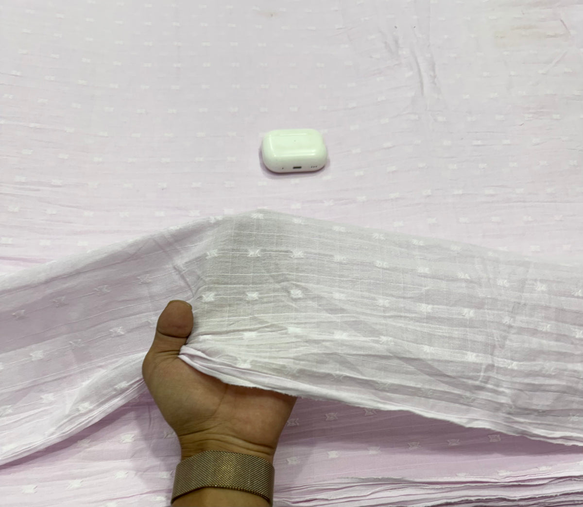 Buy Cambric Pink Self Tonal Dobby Buta Fabric