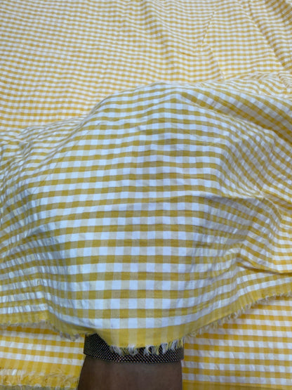 Buy Premium Seersucker White Yellow Gingham Blush Checks Fabric