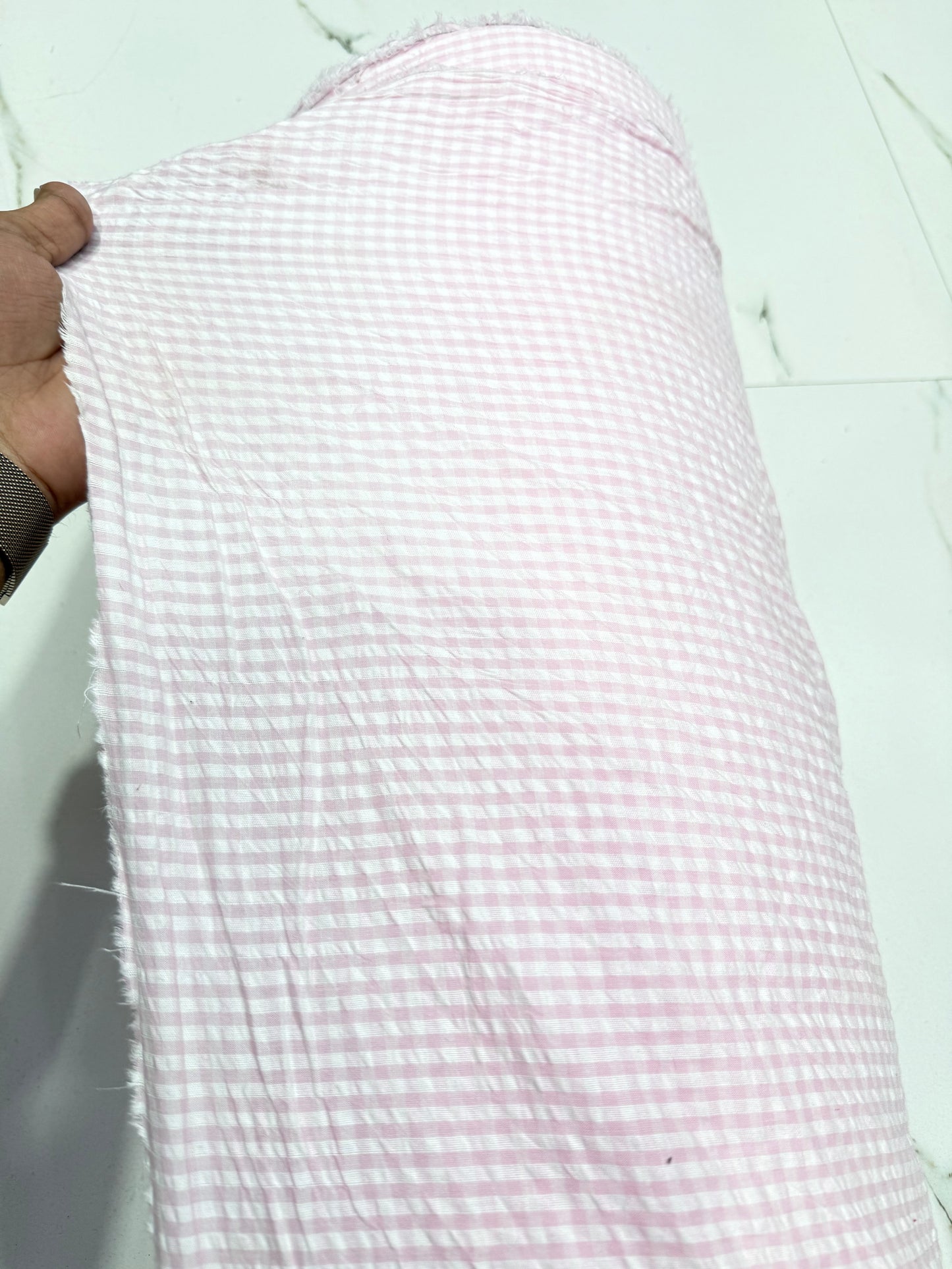Buy Premium Seersucker Pink Gingham Blush Checks Fabric