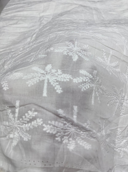 Buy Premium Cotton Cambric Schiffli White Palm Fabric