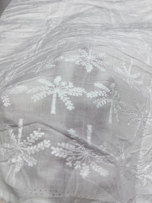 Buy Premium Cotton Cambric Schiffli White Palm Fabric