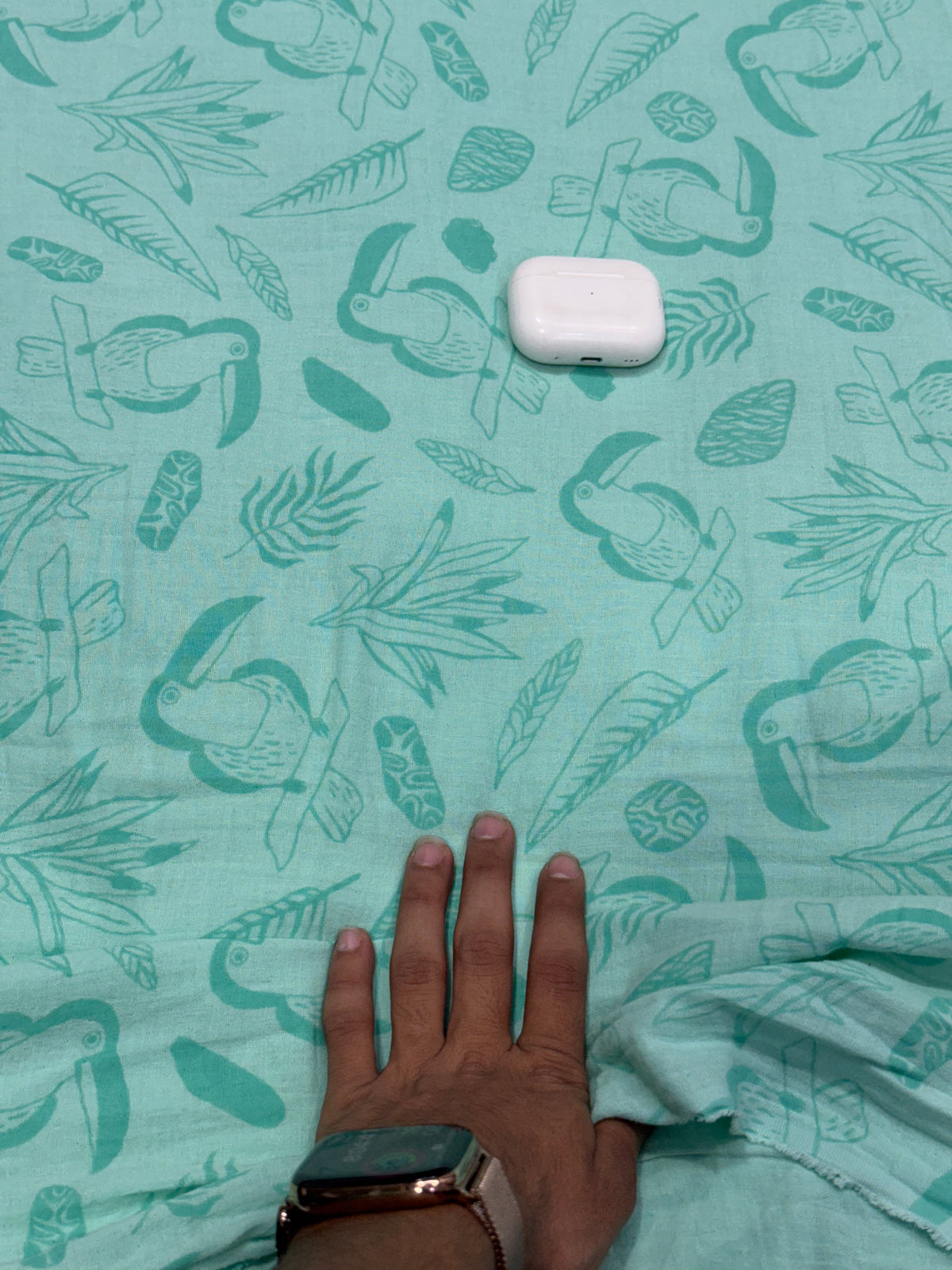 Buy Cotton Double Cloth Mint Green Tonal Tropical Leaf Print Fabric