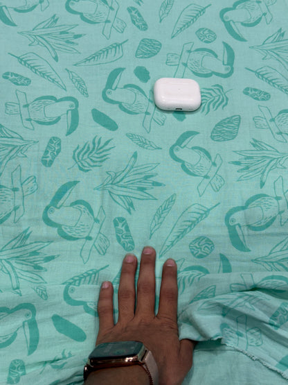 Buy Cotton Double Cloth Mint Green Tonal Tropical Leaf Print Fabric