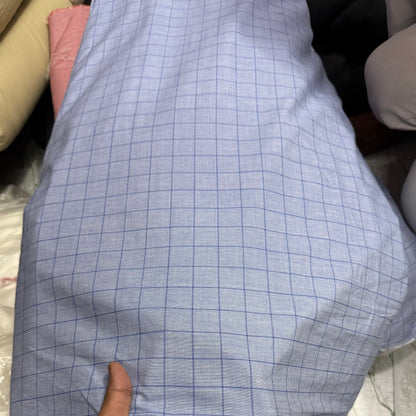 Buy Mill Made Washed Blue Block Check Chambray Fabric - MAF 