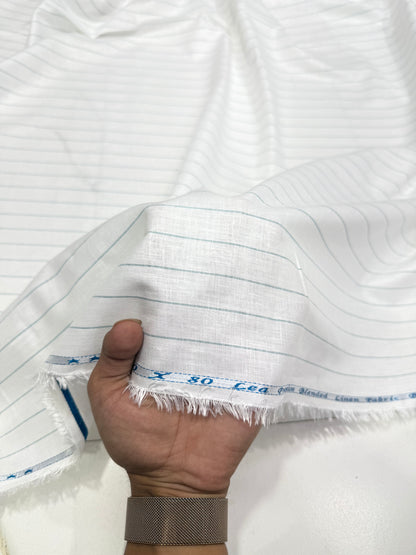 Buy 80 Lea Premium Linen White Teal Green Stripe Fabric