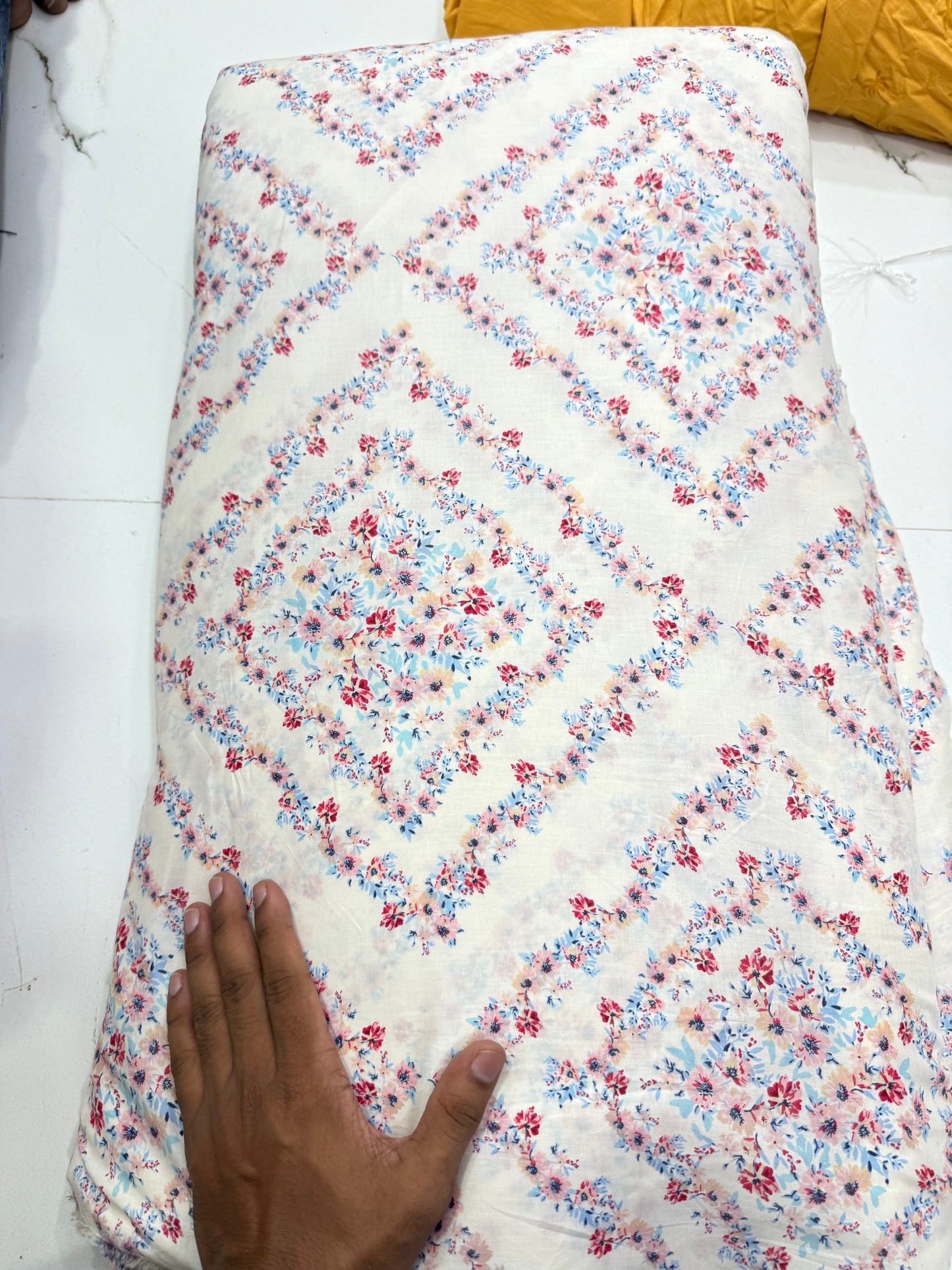 Buy Cotton Poplin Diamond Floral Printed Fabric