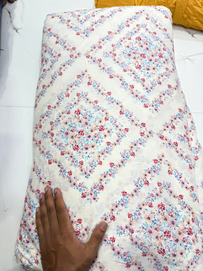 Buy Cotton Poplin Diamond Floral Printed Fabric