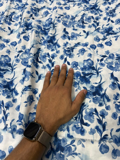 Buy Cotton Poplin Watercolour Indigo Full Floral Printed Fabric