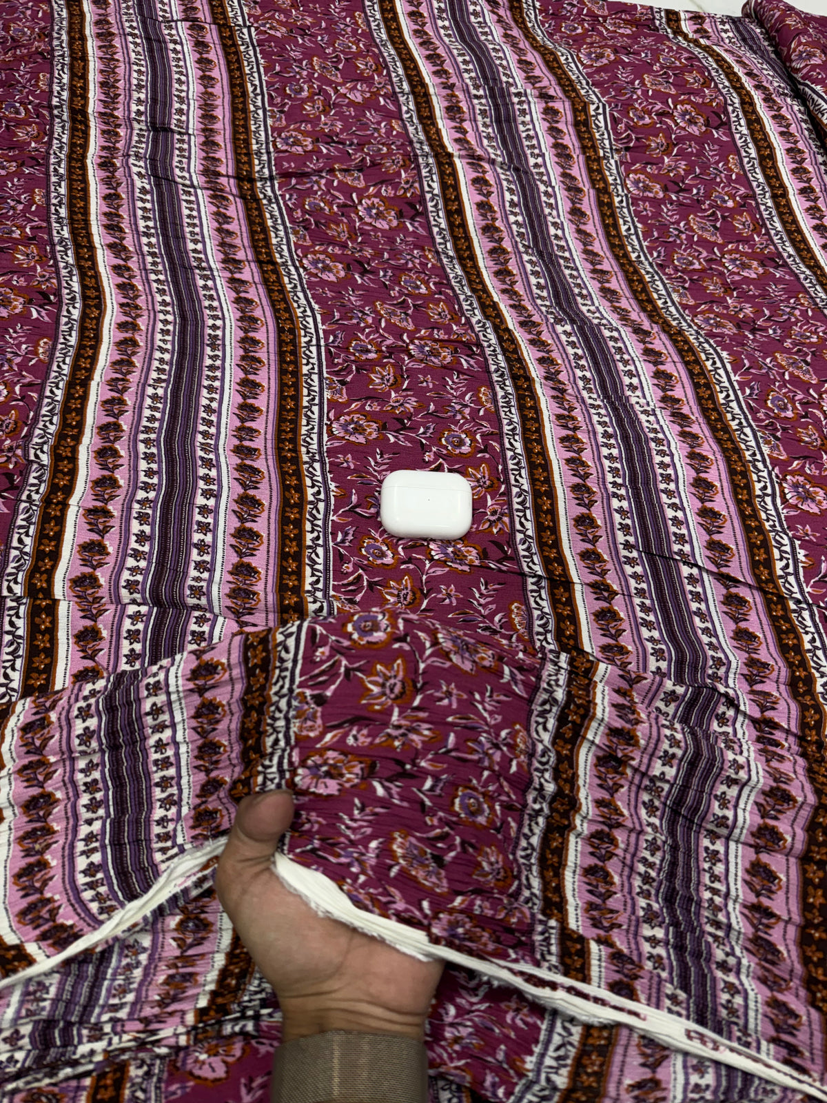 Buy Viscose Rayon Crepe Crinkle Maroon Pink Floral Stripe Print Fabric