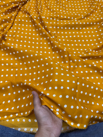 Buy Banana Crepe Yellow Base Polka Dot Printed Fabric
