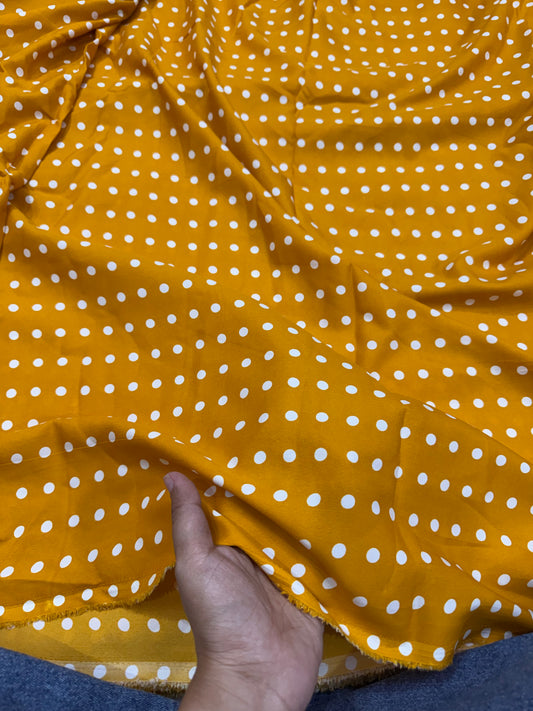 Buy Banana Crepe Yellow Base Polka Dot Printed Fabric