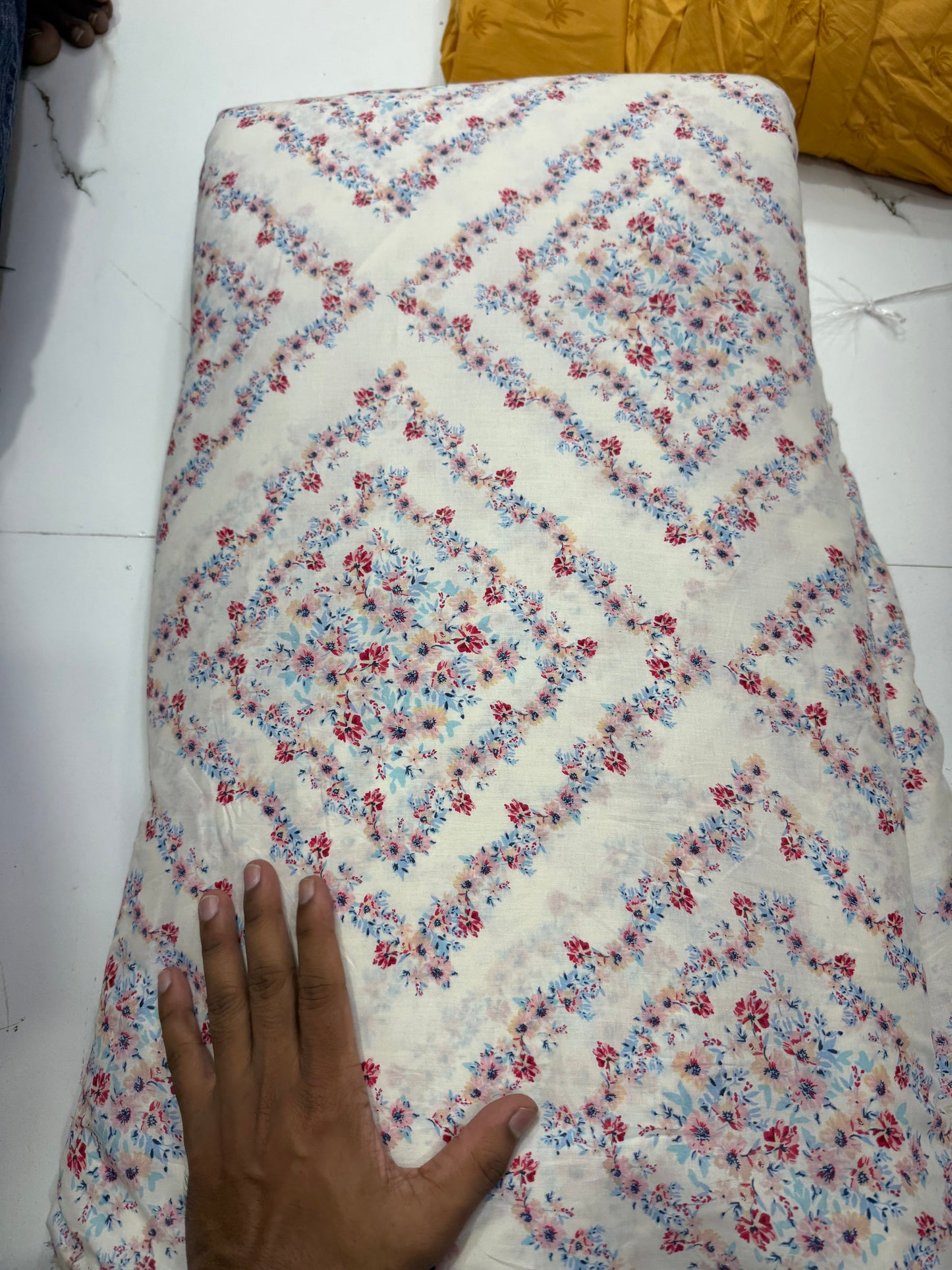 Buy Cotton Poplin Diamond Floral Printed Fabric