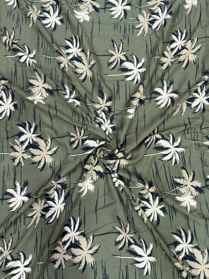 Buy Viscose Modal Olive Base Palm Trees Printed Fabric