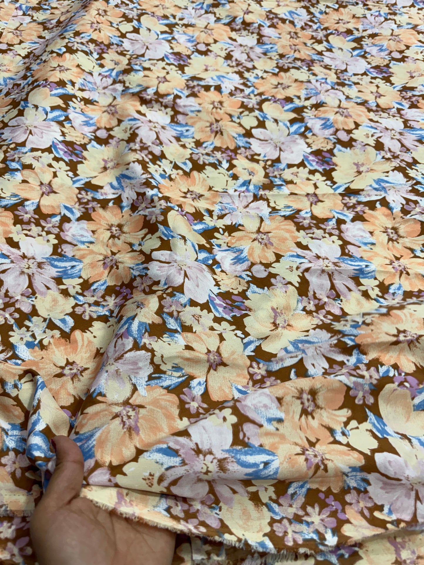 Buy Banana Crepe Nude Brown Base Floral Printed Fabric