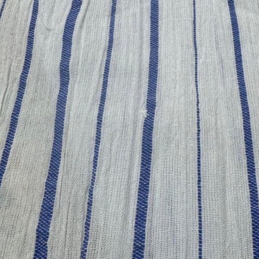 Buy Cotton Crinkled Crepe White Base Blue Stripe Fabric