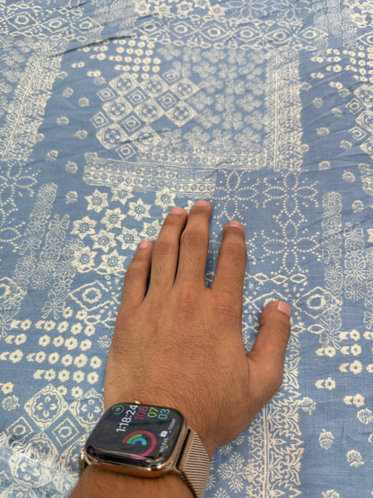 Buy Premium Steel Blue Bandhani Block Printed Viscose Rayon Fabric
