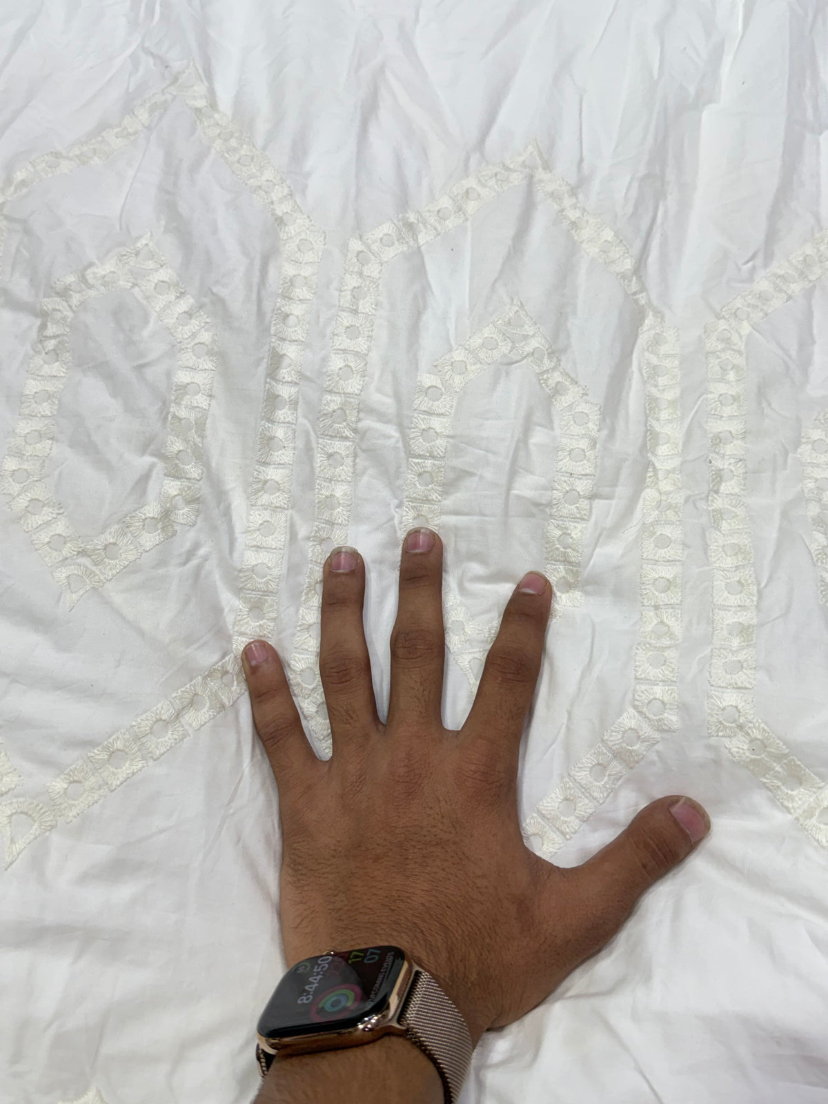 Buy Cotton Hakoba White Diamond Ogee Cutwork Fabric