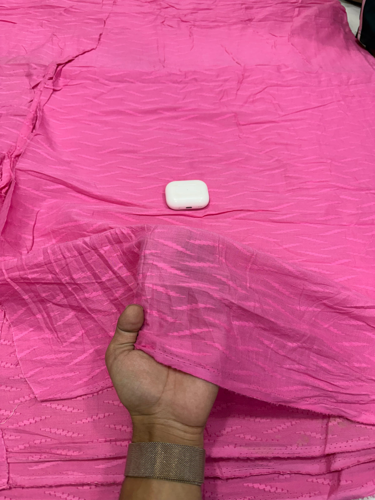 Buy Cambric Pink Self Zigzag Dobby Scallop Embroidery Fabric