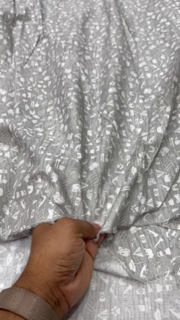 Buy Cotton Poplin Grey Base White Kids Printed Fabric