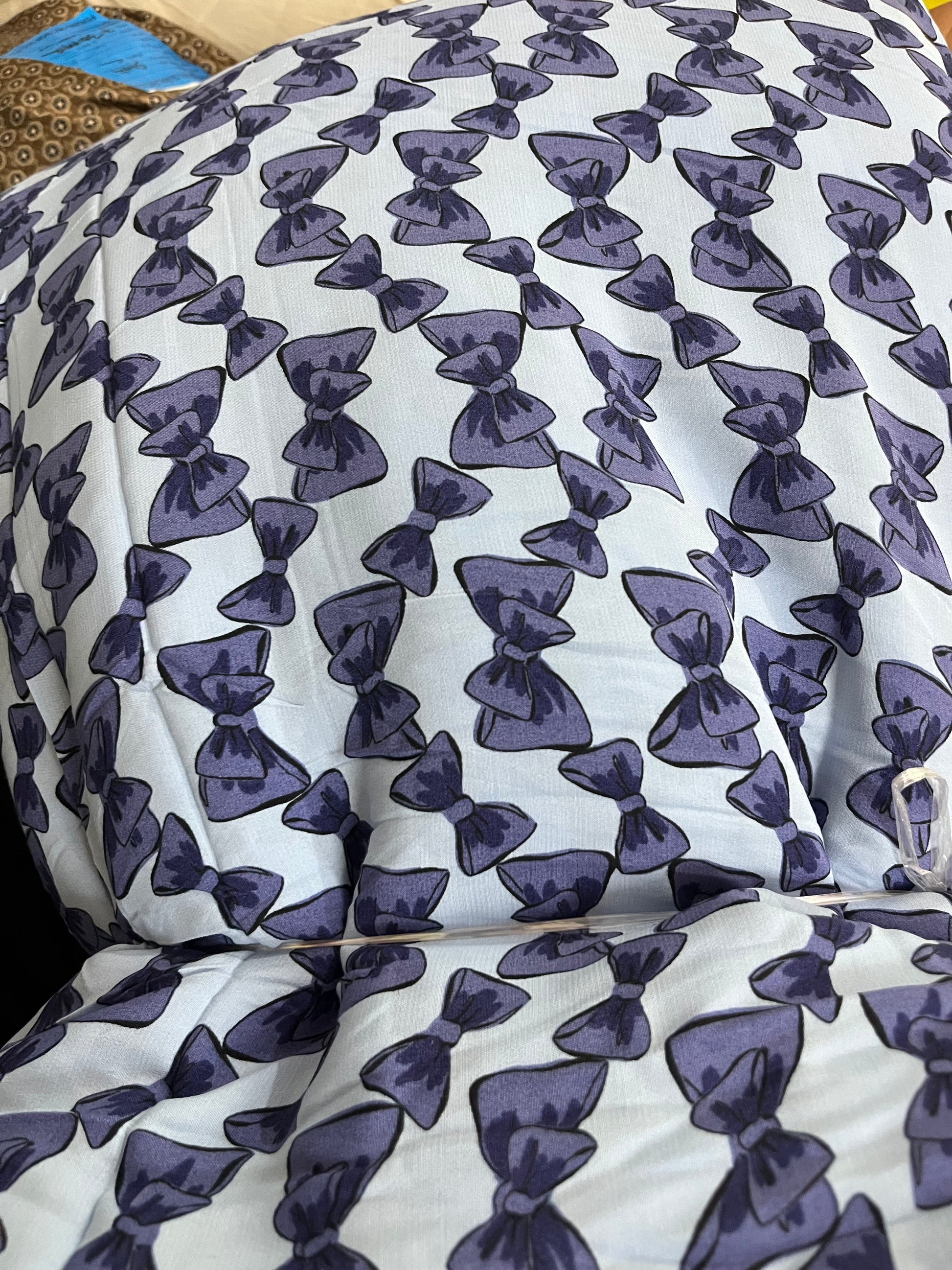 Buy Viscose Crepe Blue Bow Fabric - MAF 