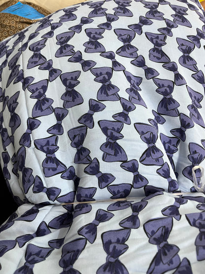 Buy Viscose Crepe Blue Bow Fabric - MAF 